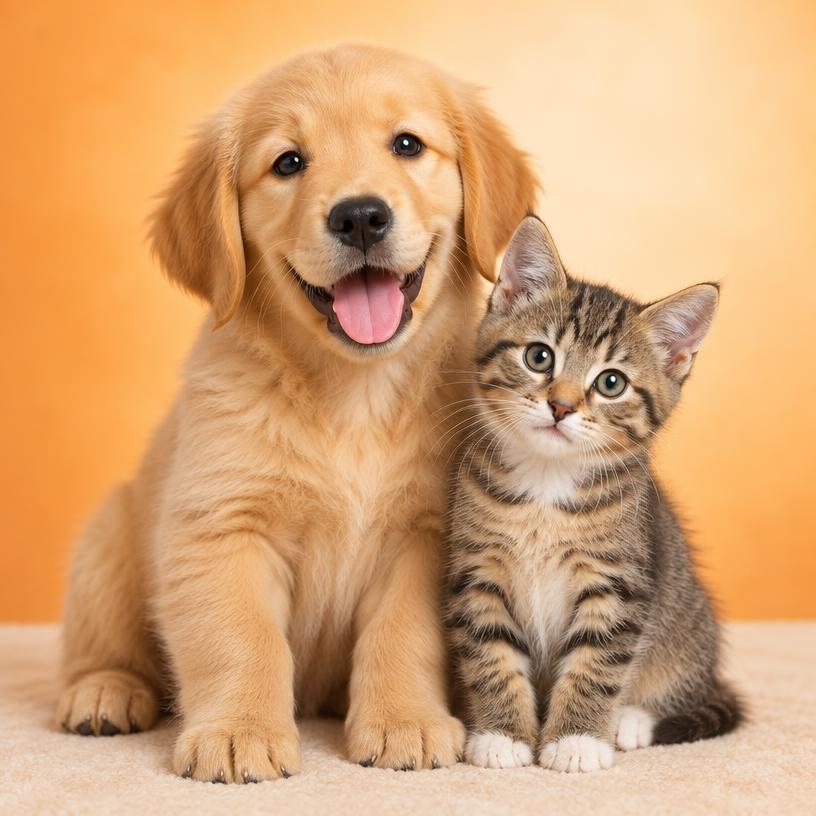 Cachorro e gato juntos